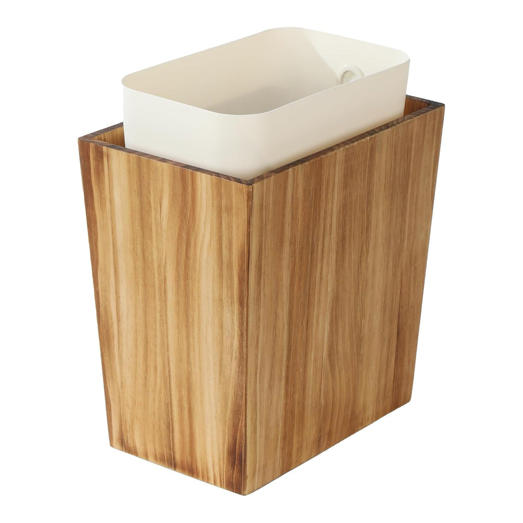 Coeusy 2 Gallon Wood Trash Can with Liner,Small Wooden Bathroom Trash Can