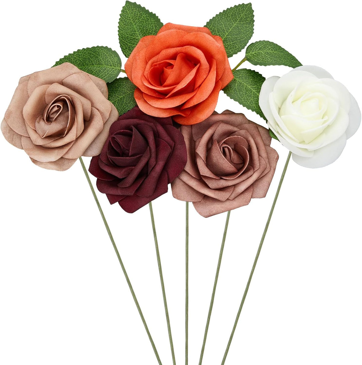 5 Pcs Artificial Rose Flowers, Shades of Earth Tones