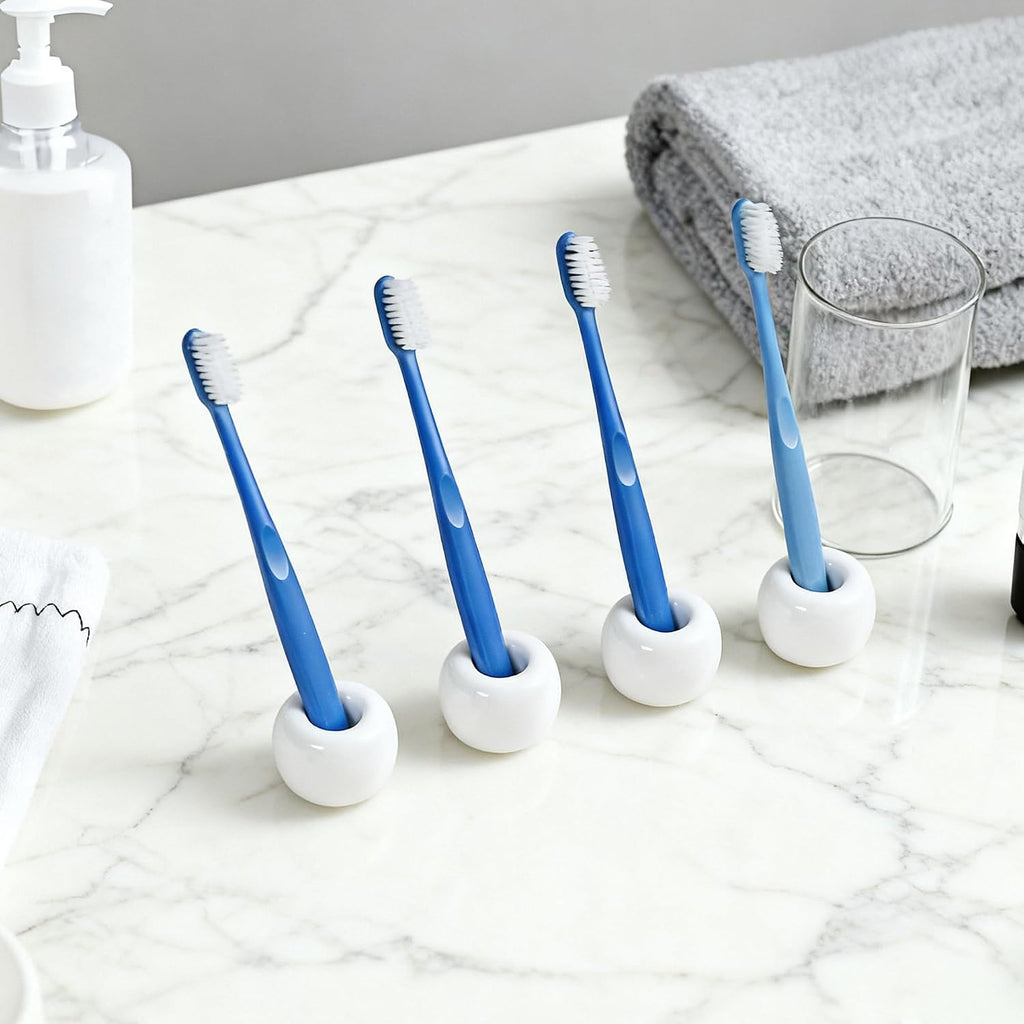 4 Pack Mini Ceramic Toothbrush Holders, Single Toothbrush Holder for Shower, Cute Toothbrush Stand for Bathroom, Medicine Cabinet, Dorm (White)