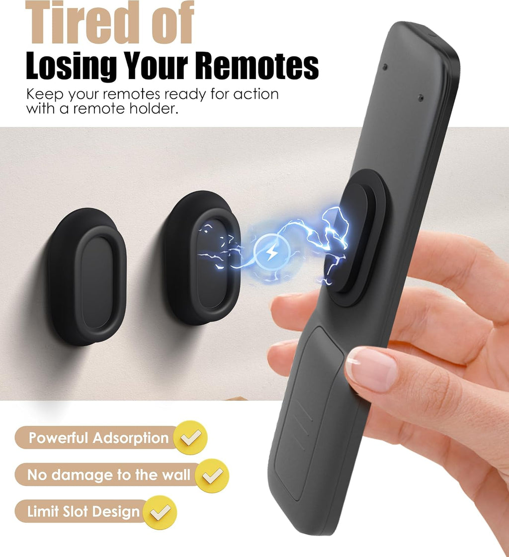 8 Pack Magnetic Remote Control Holder Wall Mount, Upgraded Silicone Remote Control Organizer Strong Adhesive TV Remote Charger Holder Caddy Back of TV (Black)