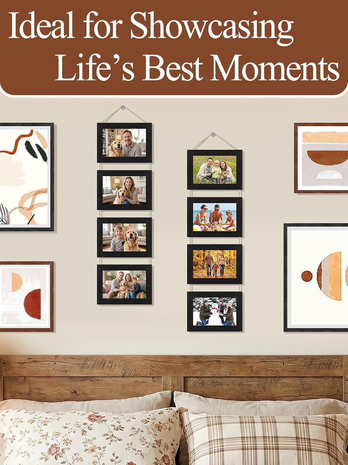 4x6 Wooden Hanging Collage Picture Frames, Farmhouse Wall Decor, 8 Openings