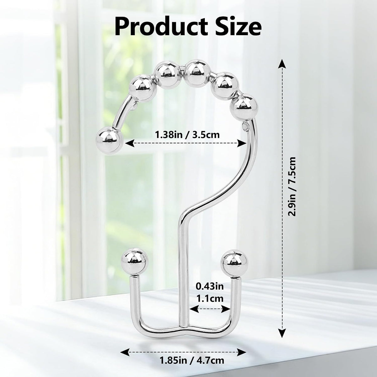Resze 12PCS Shower Curtain Hooks, Metal Double Shower Curtain Rings, Chrome