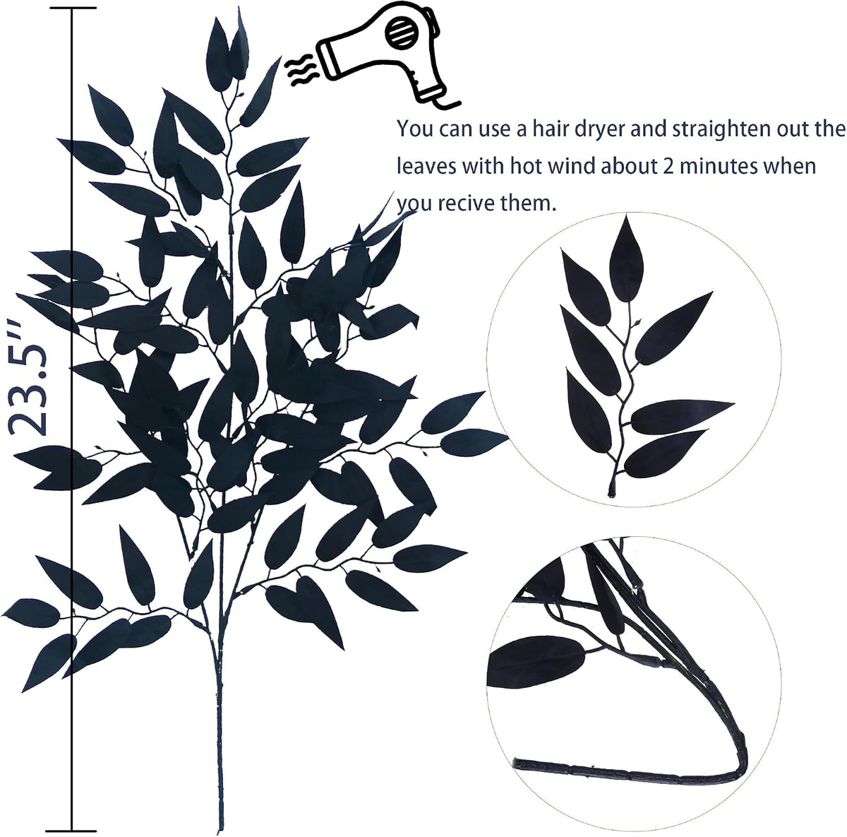 GREENTIME 6 Pack 23.5'' Artificial Black Italian Ruscus Stems Faux Leaves