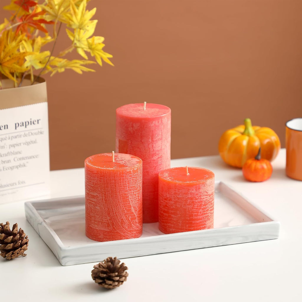 Orange Pillar Candles, 3x3 Inch Fall Pillar Candles Set of 3