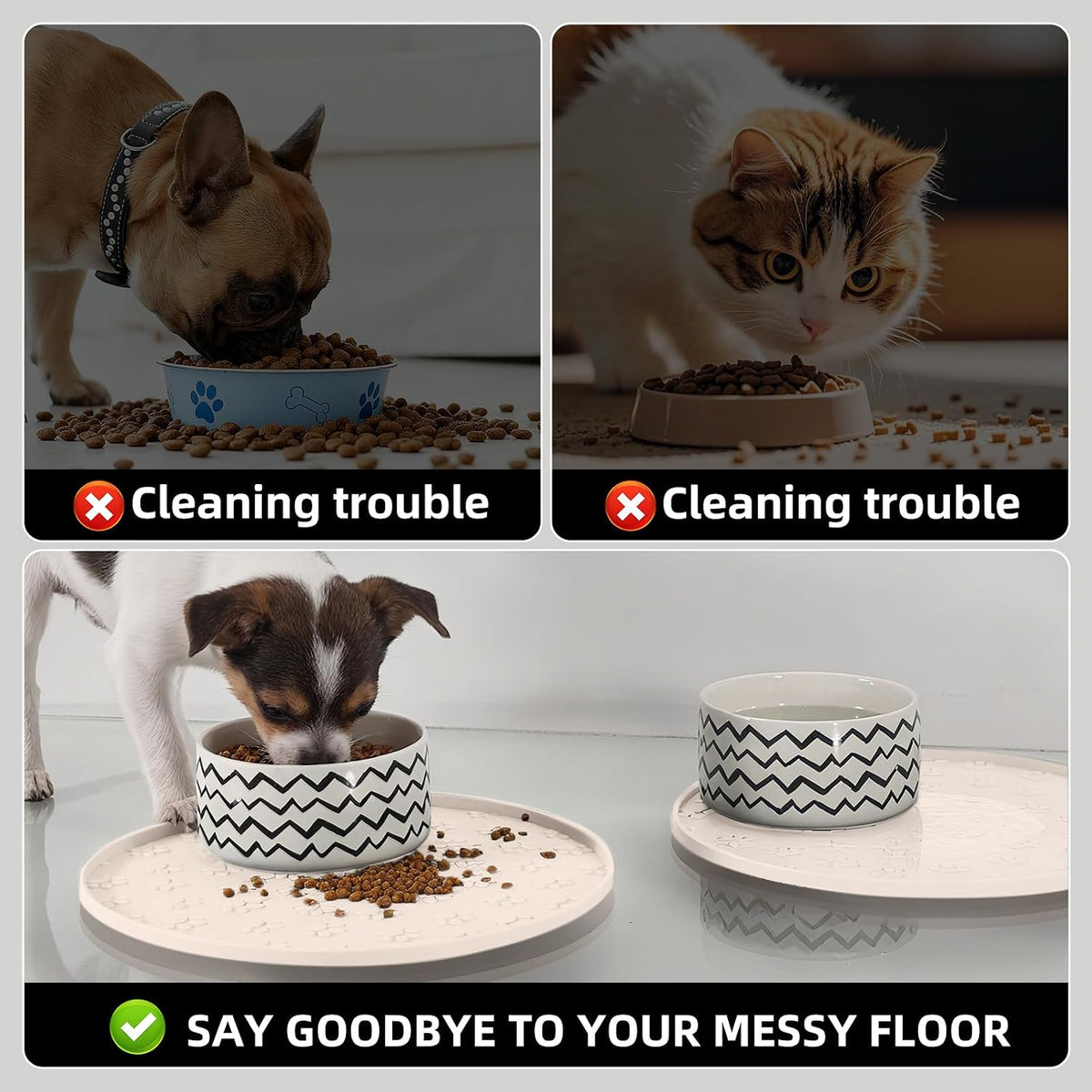 Comtim Waterproof Dog Food Mat - 2 Pack Silicone Pet Food Mat Dog Food Bowl Mats Cat Water Mats Eating Tray, Non-Slip Pet Placemat with Lip for Messy Drinkers to Protect Floor, Beige 11"×11"