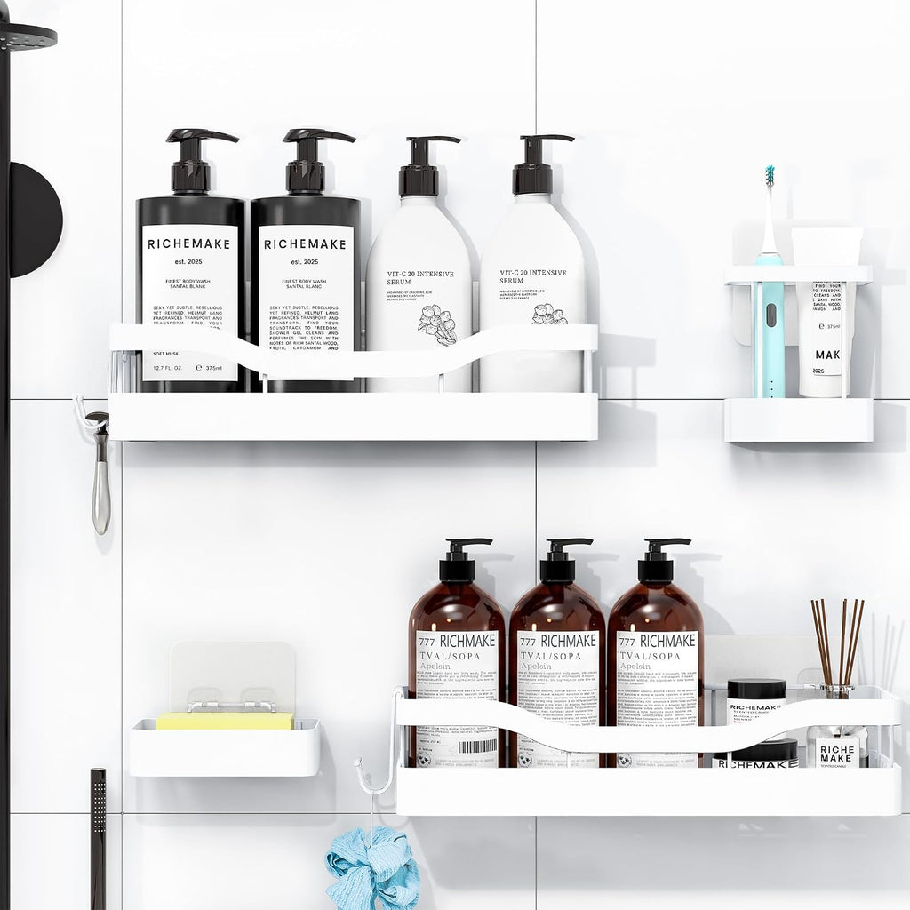 Heavy-Duty Adhesive Shower Shelves, White Storage Shelf