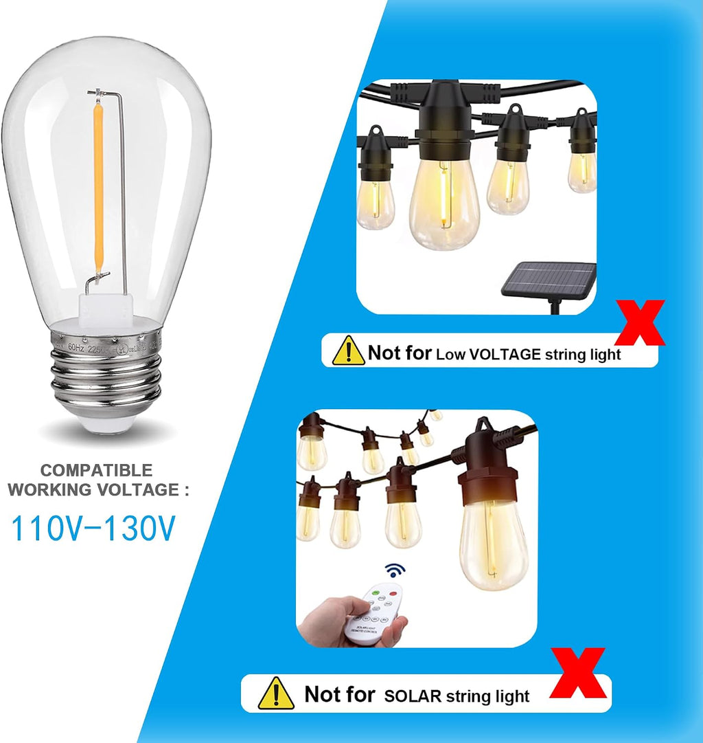 KLY 15-Pack LED String Light Bulbs, Plastic Shatterproof S14 Replacement Edison Bulbs, 1W Equivalent to 10W LED Bulb, Warm White 2200K E26 Base
