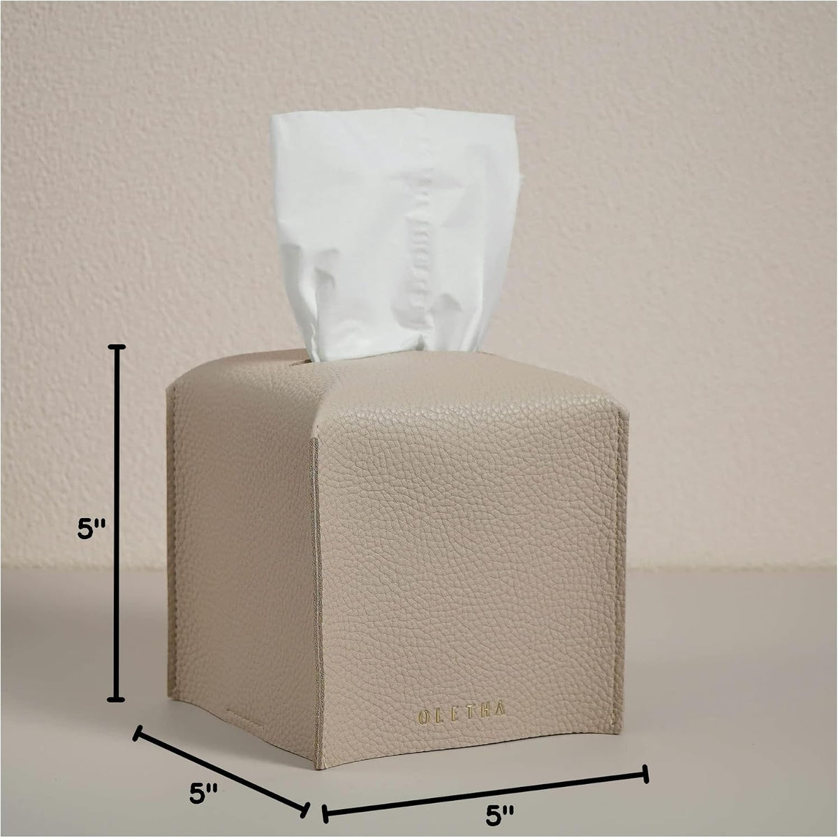 OLETHA Square Tissue Box Cover, Aesthetic Desk Decor, Light Taupe, 2 Pack