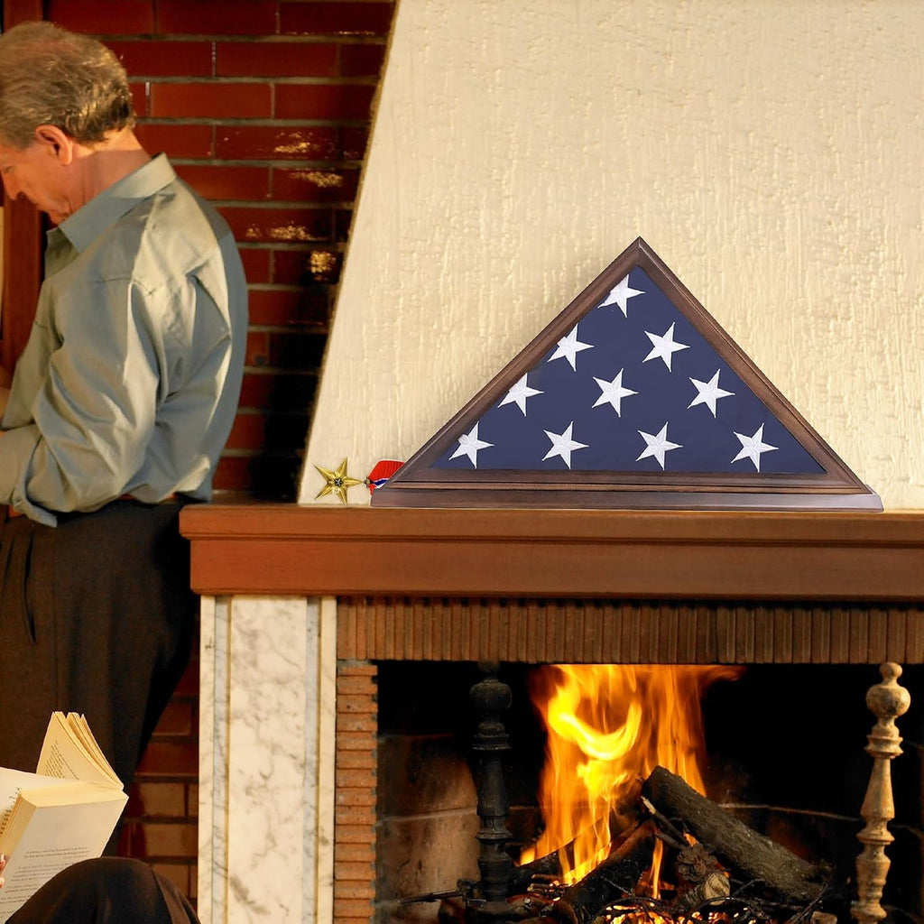 Flag Display Case for 5'x9.5' Burial Flag, Solid Wood, Walnut Color
