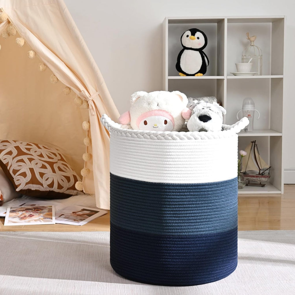 Cotton Rope Laundry Basket Hamper with Reinforced Handles