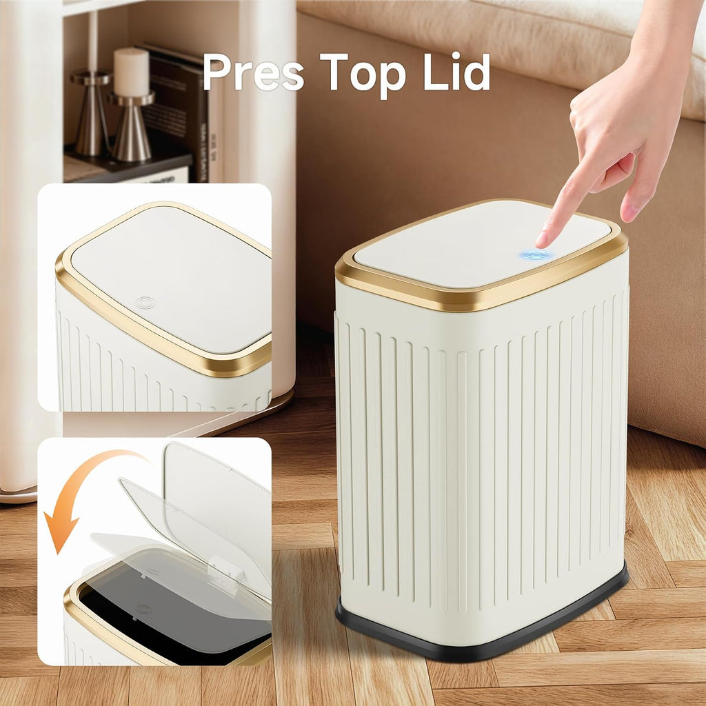 TIPGO Small Bathroom Trash Can with Pop-up Lid, 2.1 Gallon, Cream