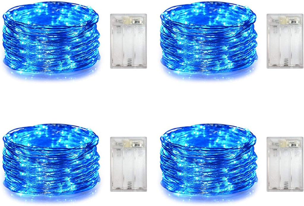 4 Pack Battery Operated Dewdrop Led Lights,Indoor Mini Fairy Lights With Timer Function,For Wedding Home Parties Christmas Holiday Decoration,6 Hours on/18 Hours Off ,30 Count LEDs,10 Feet(Blue)