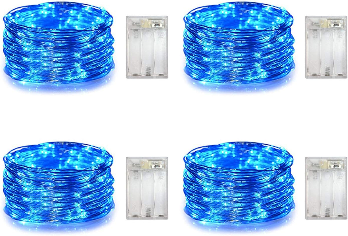 4 Pack Battery Operated Dewdrop Led Lights,Indoor Mini Fairy Lights With Timer Function,For Wedding Home Parties Christmas Holiday Decoration,6 Hours on/18 Hours Off ,30 Count LEDs,10 Feet(Blue)