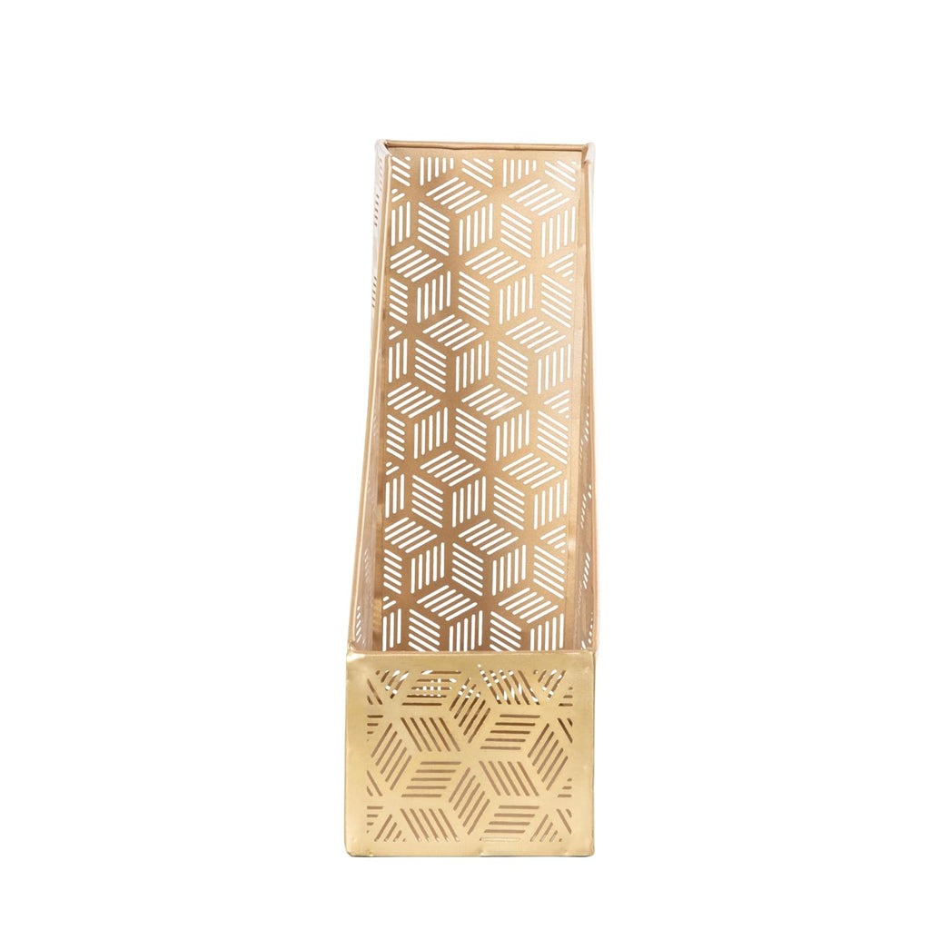 Deco 79 Metal Geometric Single Slot Magazine Holder with Laser Carved Design, 5" x 10" x 12", Gold
