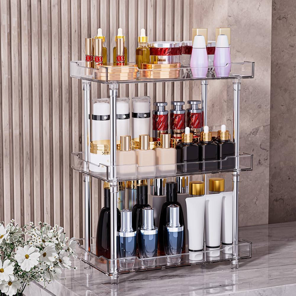 Body Spray Organizer,Acrylic 3 Tier Corner Bathroom Counter Organizer Clear