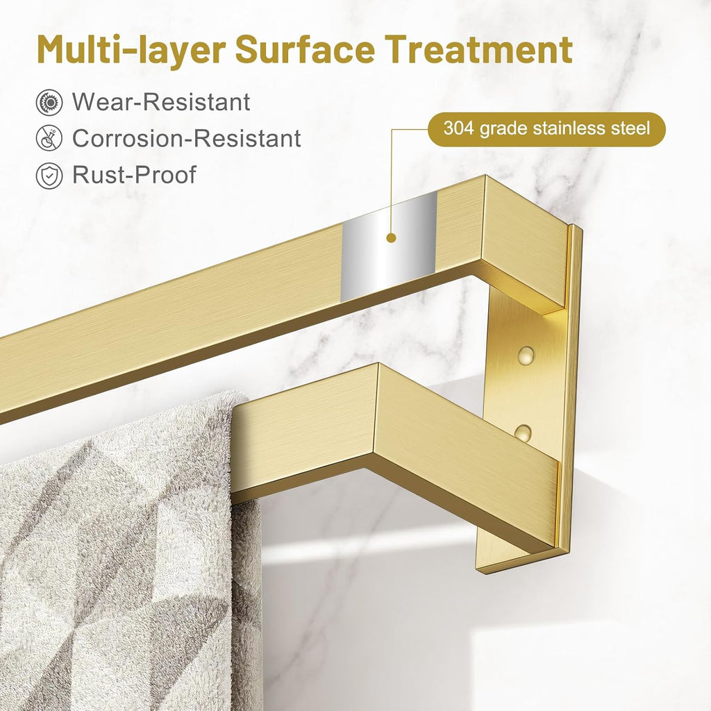 Double Towel Bar,Towel Rack for Bathroom Stainless Steel Wall-Mounted Bathroom Hardware Brushed Gold 24 Inch Bathroom Accessories