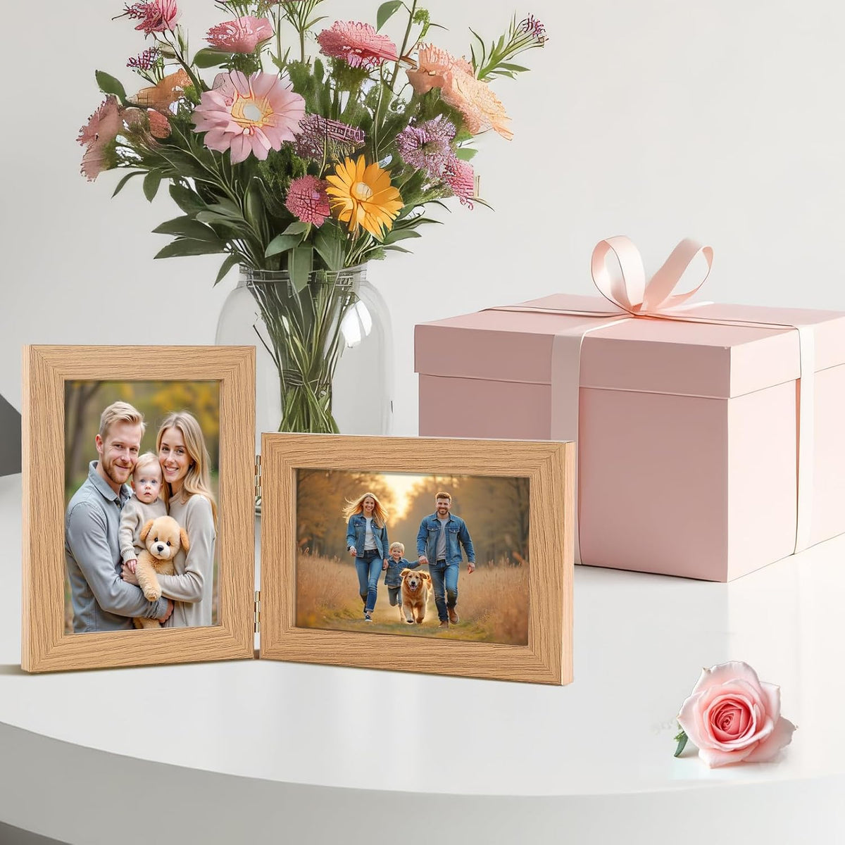 5x7 Double Hinged Picture Frame with Real Glass, PS04-WGD7
