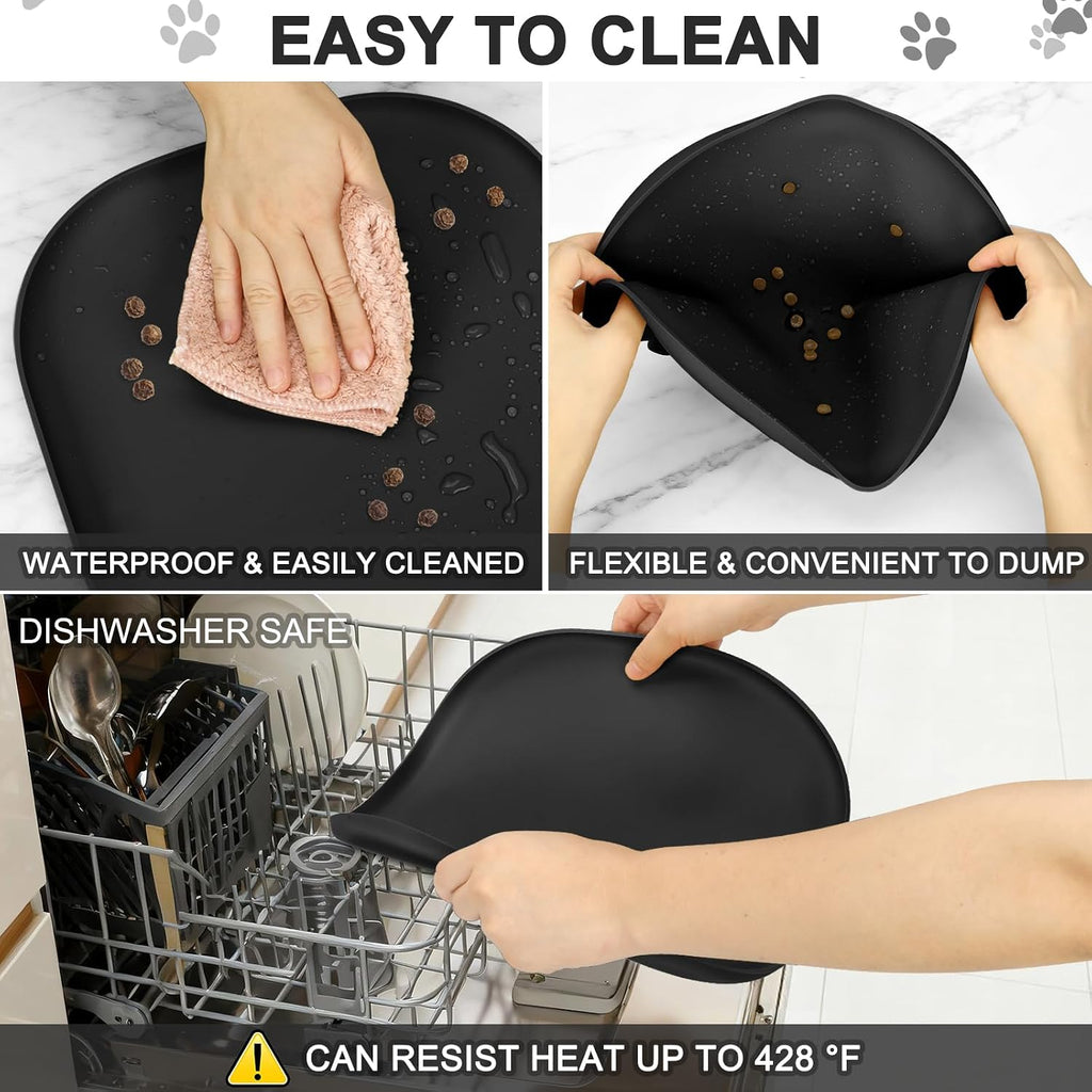 SMILOOL Waterproof Silicone Pet Food Mat with Raised Edge for Dog & Cat
