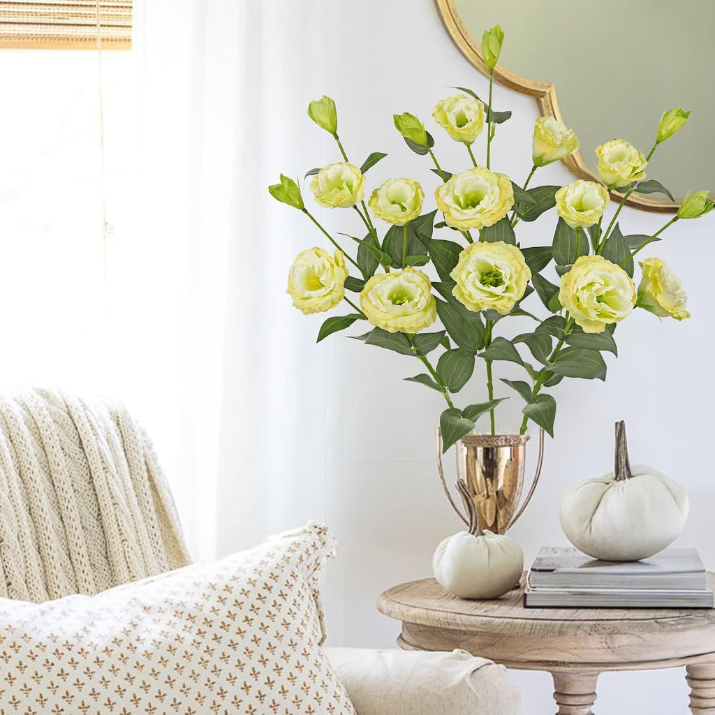 34.5" Cream White Artificial Flowers Silk Fake Flower 3Pcs Eustoma Lisianthus Flowers with Long Stem Faux Flowers Arrangement Branch with 4 Heads DIY Wedding Party Centerpiece Bouquet Table Home Decor