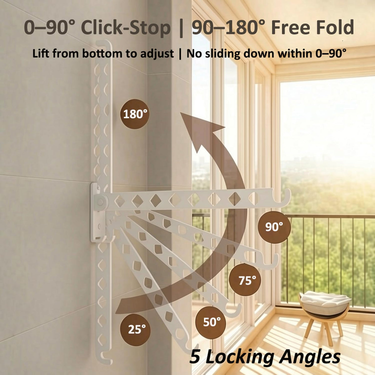 Wall Mounted Drying Rack, 8-Hole Clothes Rack Laundry Room, White