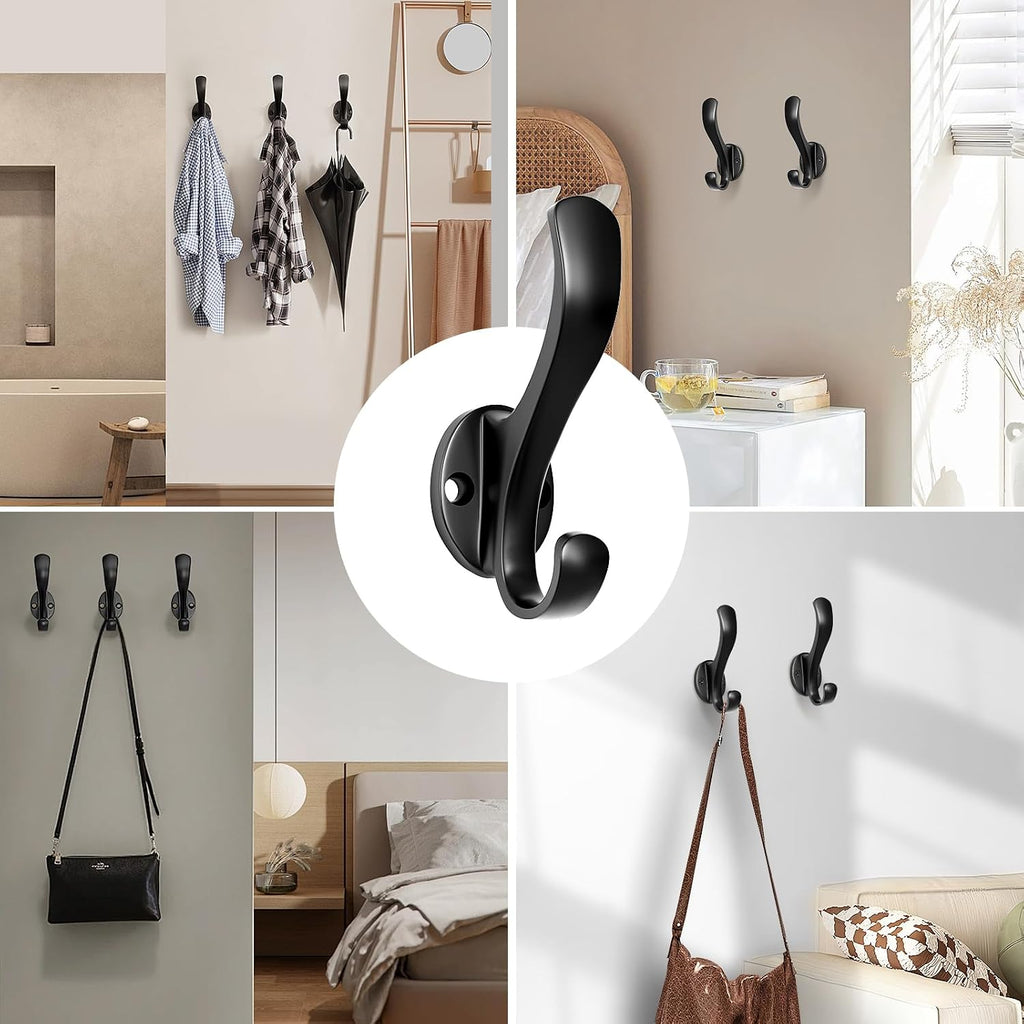 Coat Hooks Heavy Duty - Easy to Install Metal Towel Hooks Screw-in Wall Hooks for Hanging Hat, Towel, Key, Robe, Scarf, Bag, Cap (12, Black)