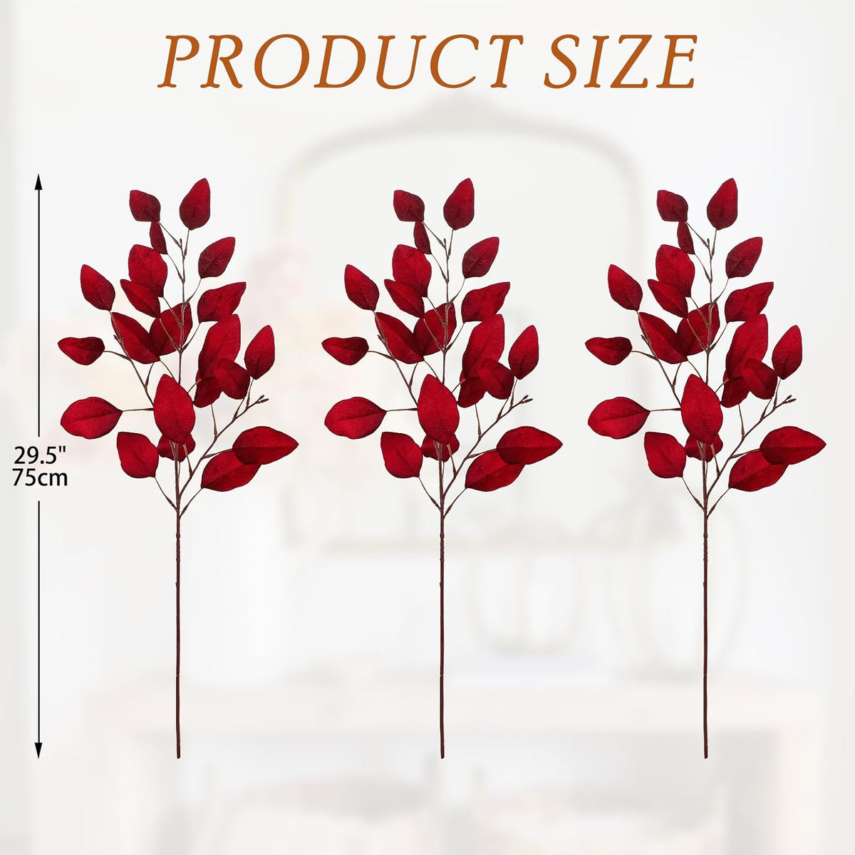 Briful 3-Pack 29.5-Inch Artificial Fall Eucalyptus Stems, Burgundy