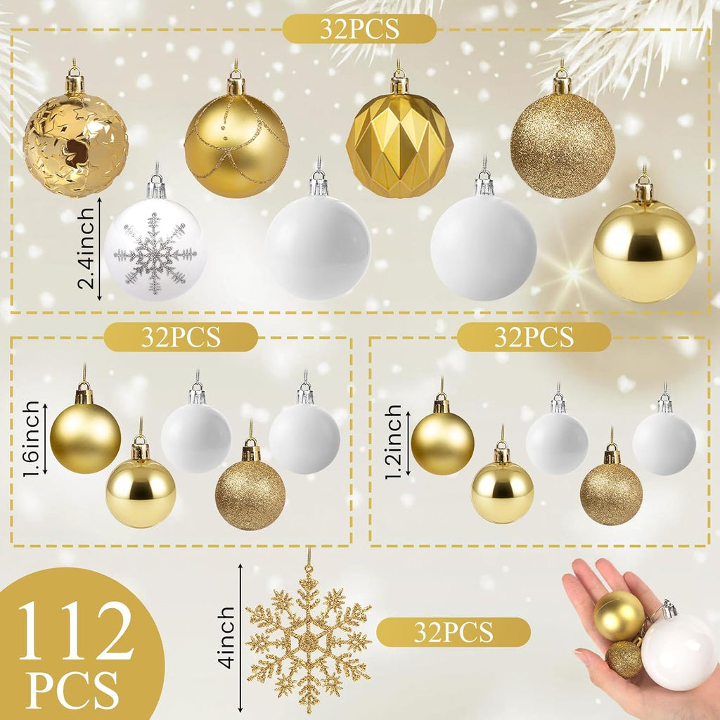 DOMESTAR 112 PCS Christmas Tree Ball Set, Christmas Ball Ornaments Glitter
