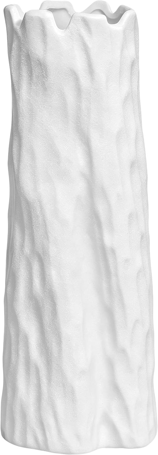 White Unique Vase for Home Decor - Organic Nature Shape for Boho Home Decor, Flower Vase for Modern Farmhouse Living Room, Entryway Table Decor, Bookshelf (10.7 inch