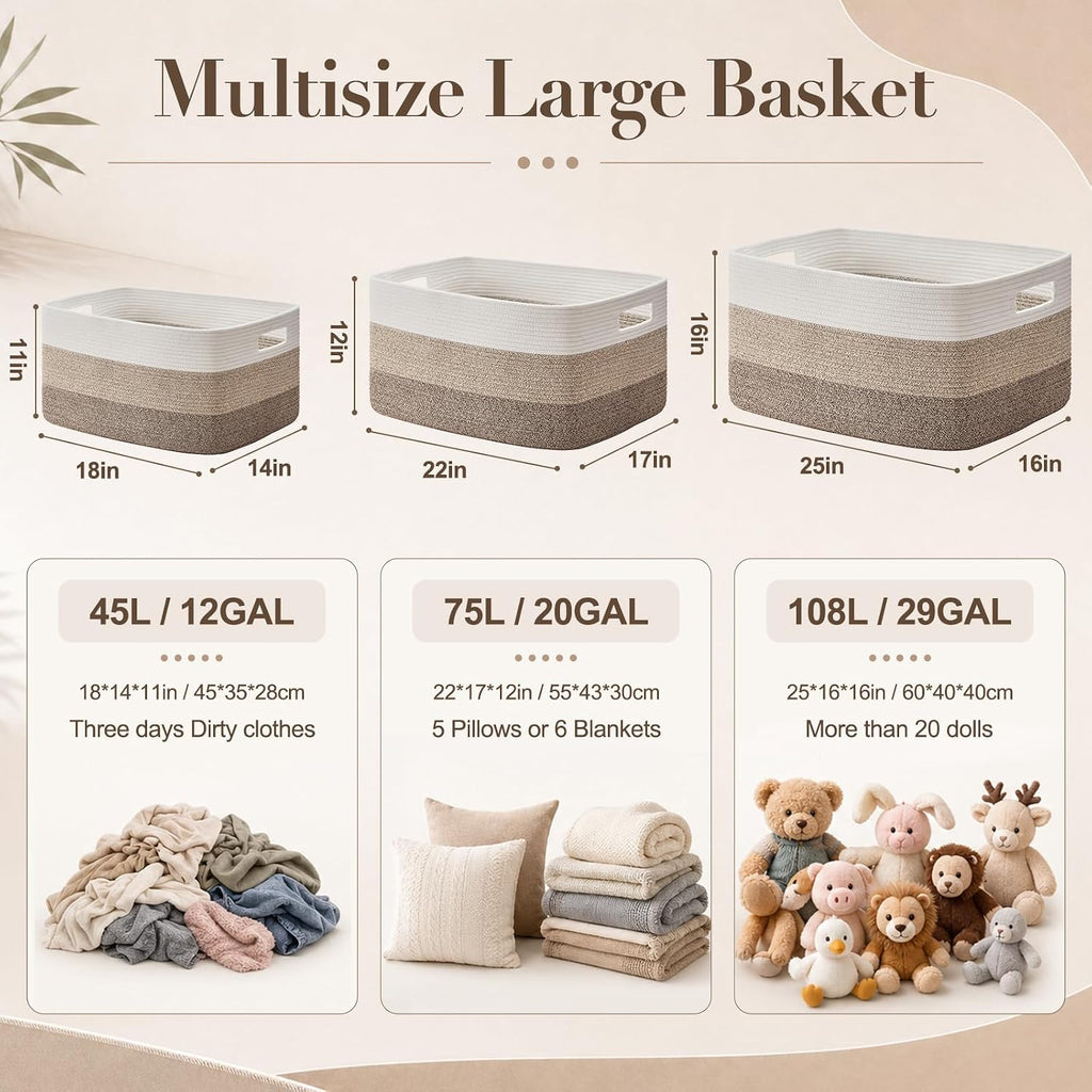 OIAHOMY Blanket Basket Laundry Basket Dog Toy Basket 75L Gradient Grey