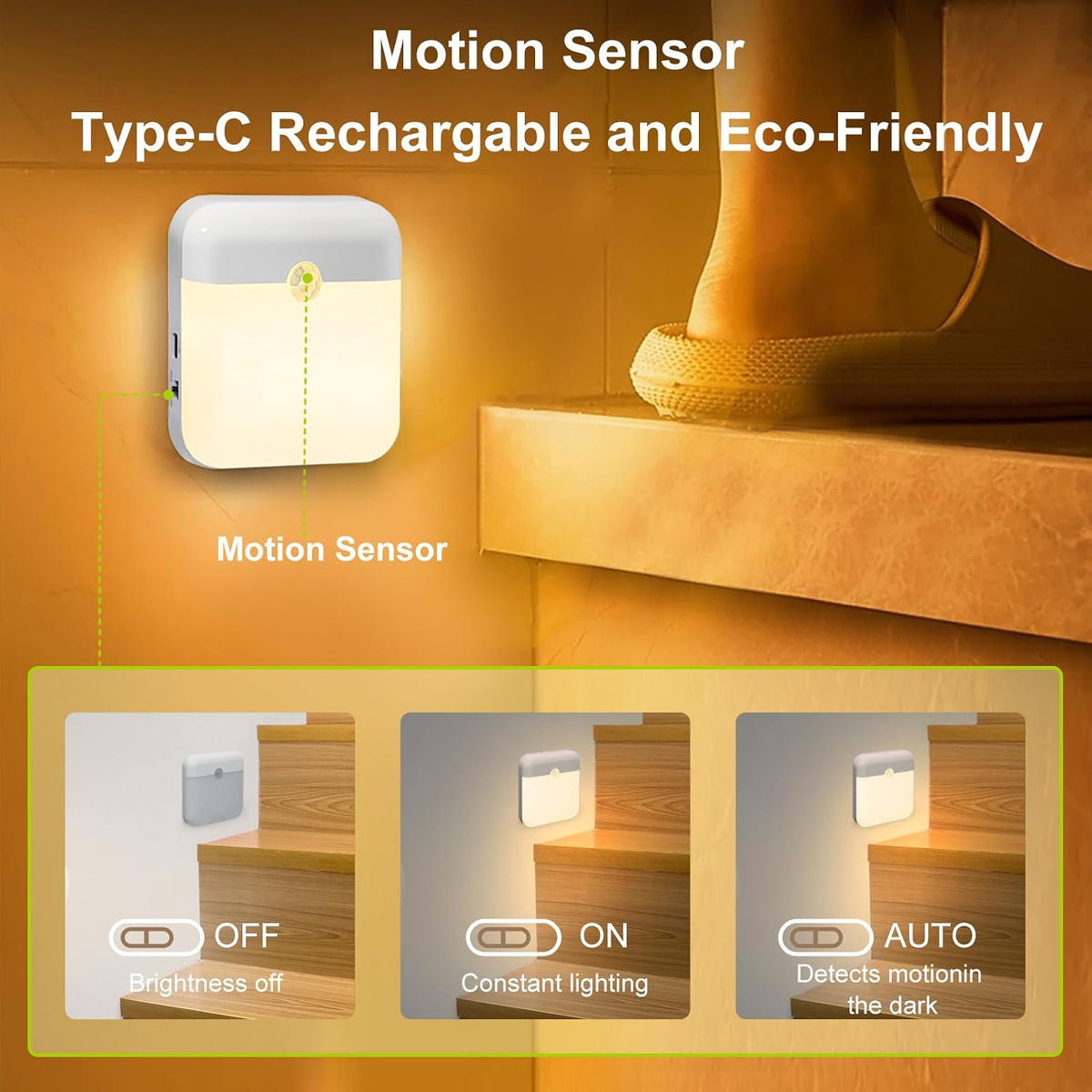 2 Pack Motion Sensor Night Light Rechargeable Battery Night Lights