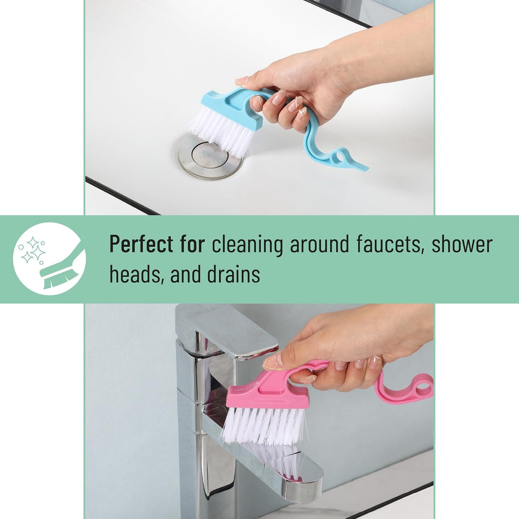 Slick- Window Track Cleaning Brush, 4 Pack, Colorful Ergonomic Handle, Built-in Scraper, Multipurpose, Window Track Cleaning Tools