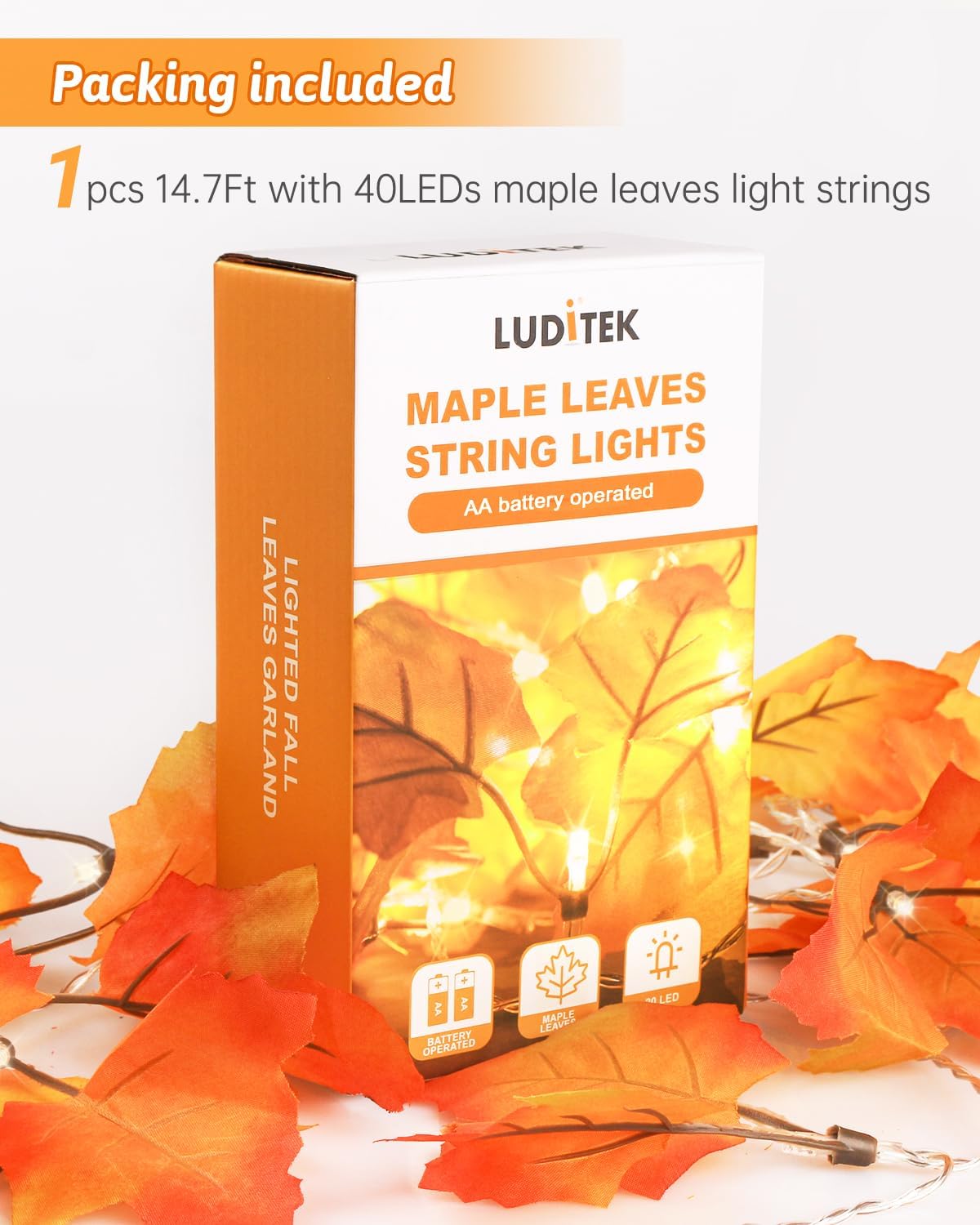 8 Modes & Timer Fall Decor Garland with Lights, 14.7ft/40LED String Lights
