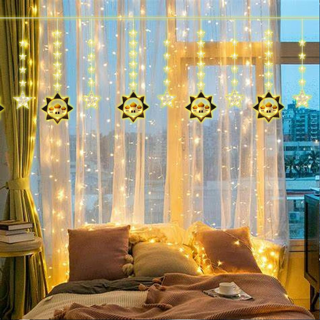 Vigdur Star Curtain Lights, 10FT 120 LEDs Ramadan Fairy Lights with Remote