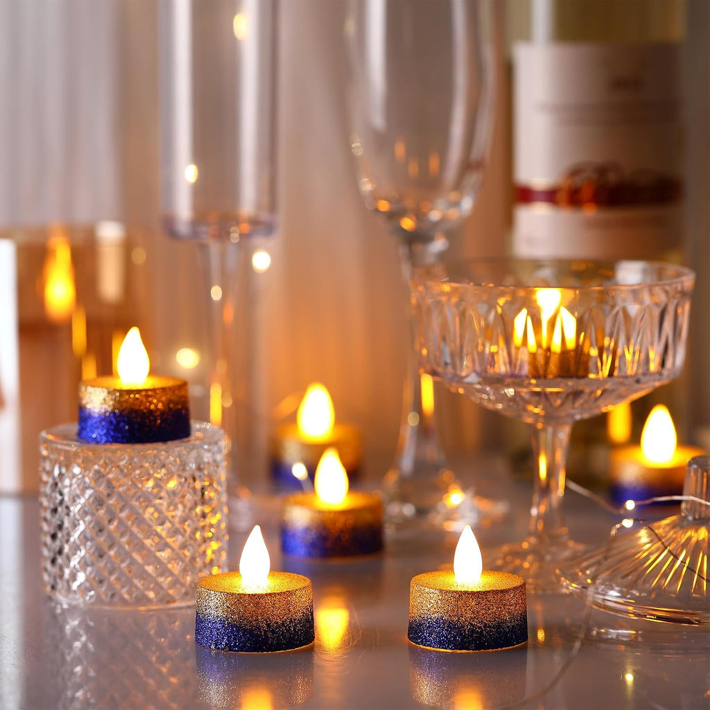 Retisee 48 Pack Flameless LED Candles Glitter Decor,Gold,Blue,1.65 Inch