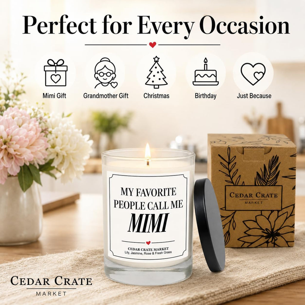 Mimi Gifts - My Favorite People Call Me Mimi Candle - Gifts for Grandma from Grandkids, Mothers Day Gift - Lily Jasmine Rose & Fresh Grass Soy Candle 13.5 oz Made in USA