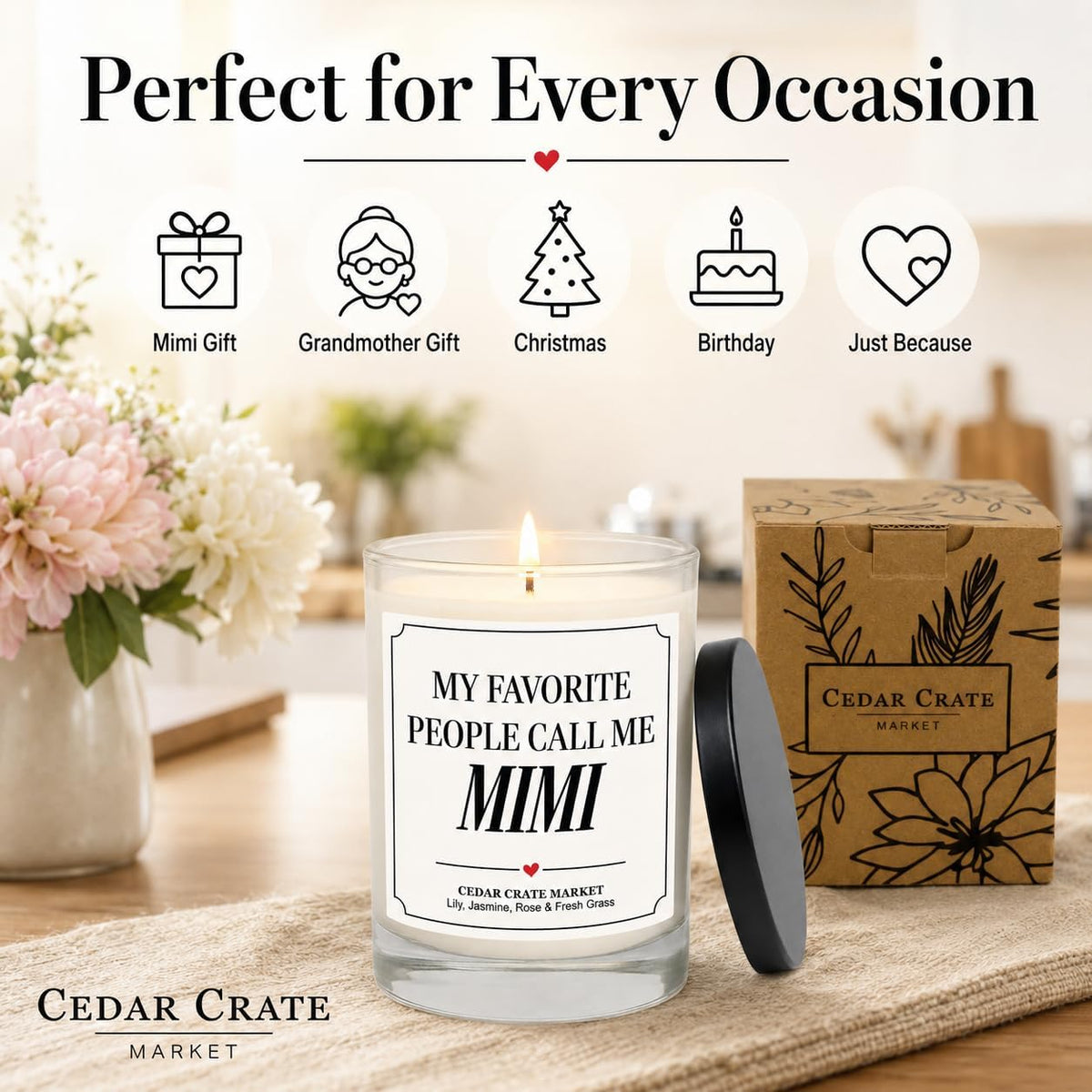 Mimi Gifts - My Favorite People Call Me Mimi Candle - Gifts for Grandma from Grandkids, Mothers Day Gift - Lily Jasmine Rose & Fresh Grass Soy Candle 13.5 oz Made in USA