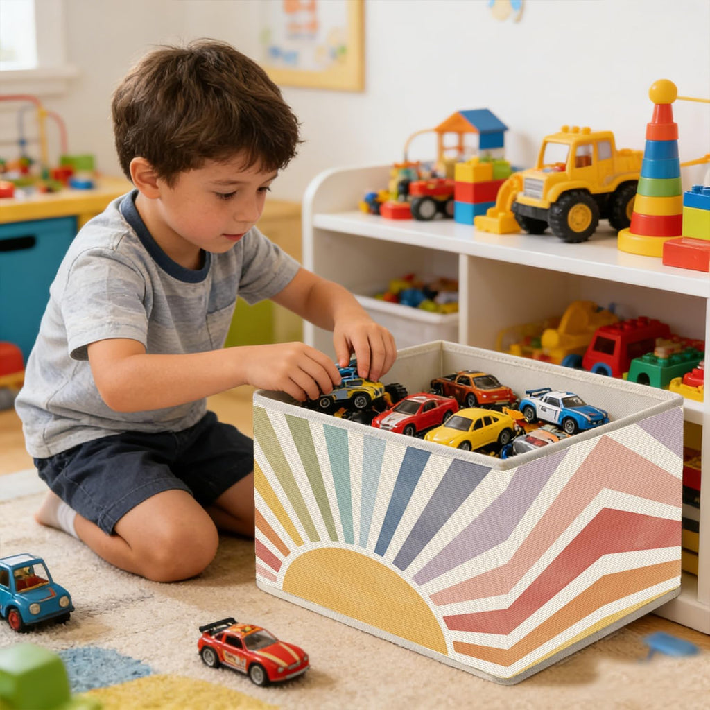 Boho Rainbow Sunshine Classroom Storage Bins, Cute Boho Abstract Sunshine Foldable Closet Organizers Storage Basket Toybox for Kids Nursery Room Bedroom Bathroom Playroom Clothes Toys Books