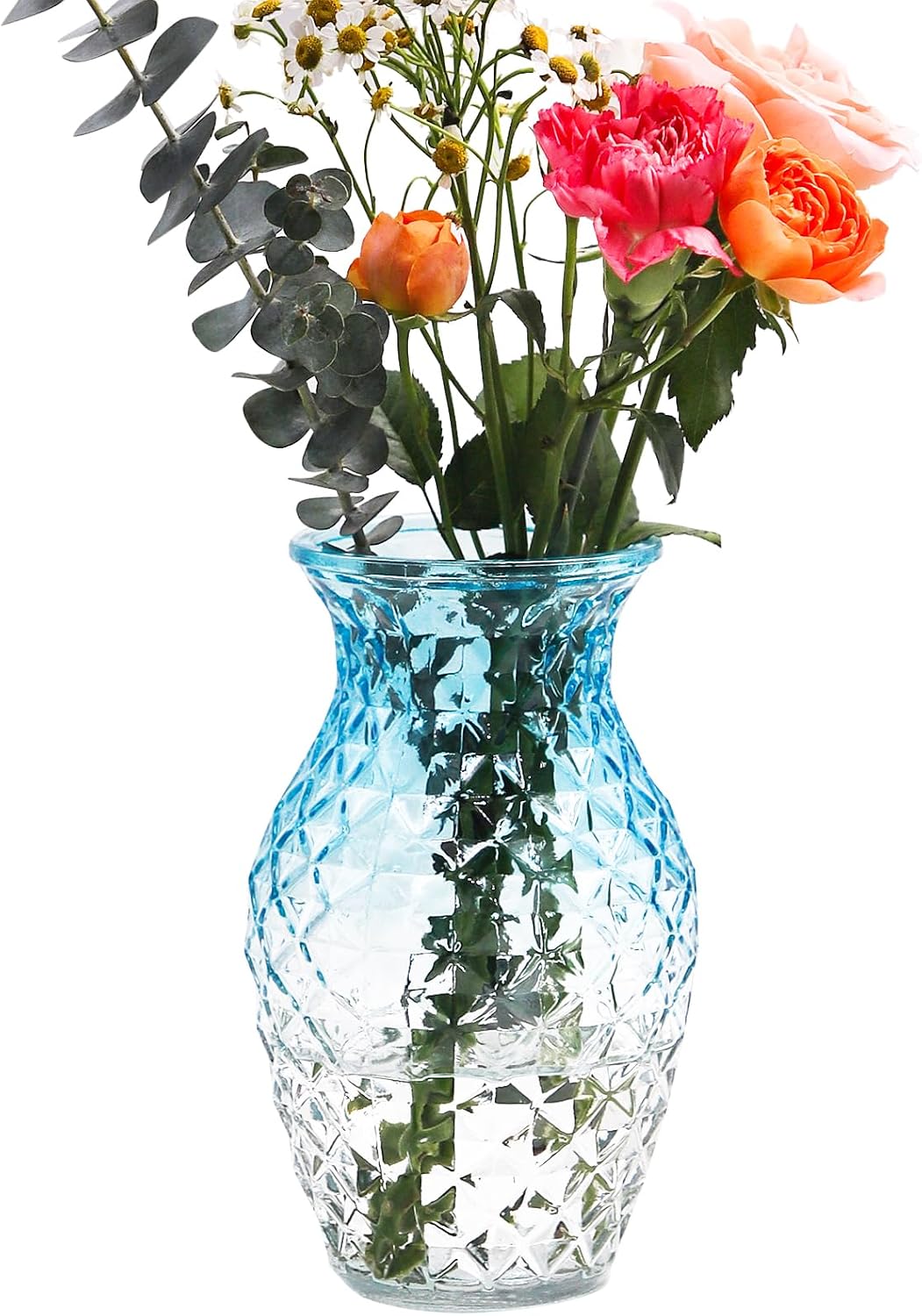 Vase for Flowers Small Glass Vases for Home Decor Table Centerpieces Living Room Bedroom Bookshelf Kitchen Modern Office Wedding Decoration Vintage Flower Vases Blue White