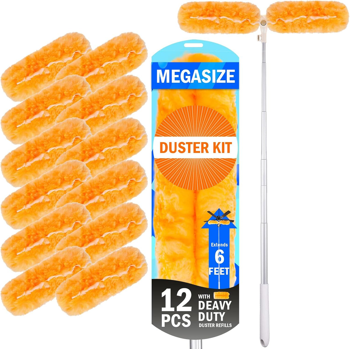 6ft Extendable Duster Kit 12 Refills for Swiffer Duster with Extension Pole
