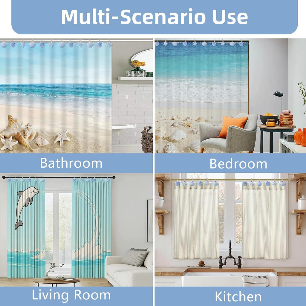 Seashell Decorative Shower Curtain Hooks, Fashion Shower Curtain Rings, Ocean Shower Curtain Hangers, 12PCS Shower Hooks for Shower Curtain, Bathroom, Bedroom, Living Room, Home Decor