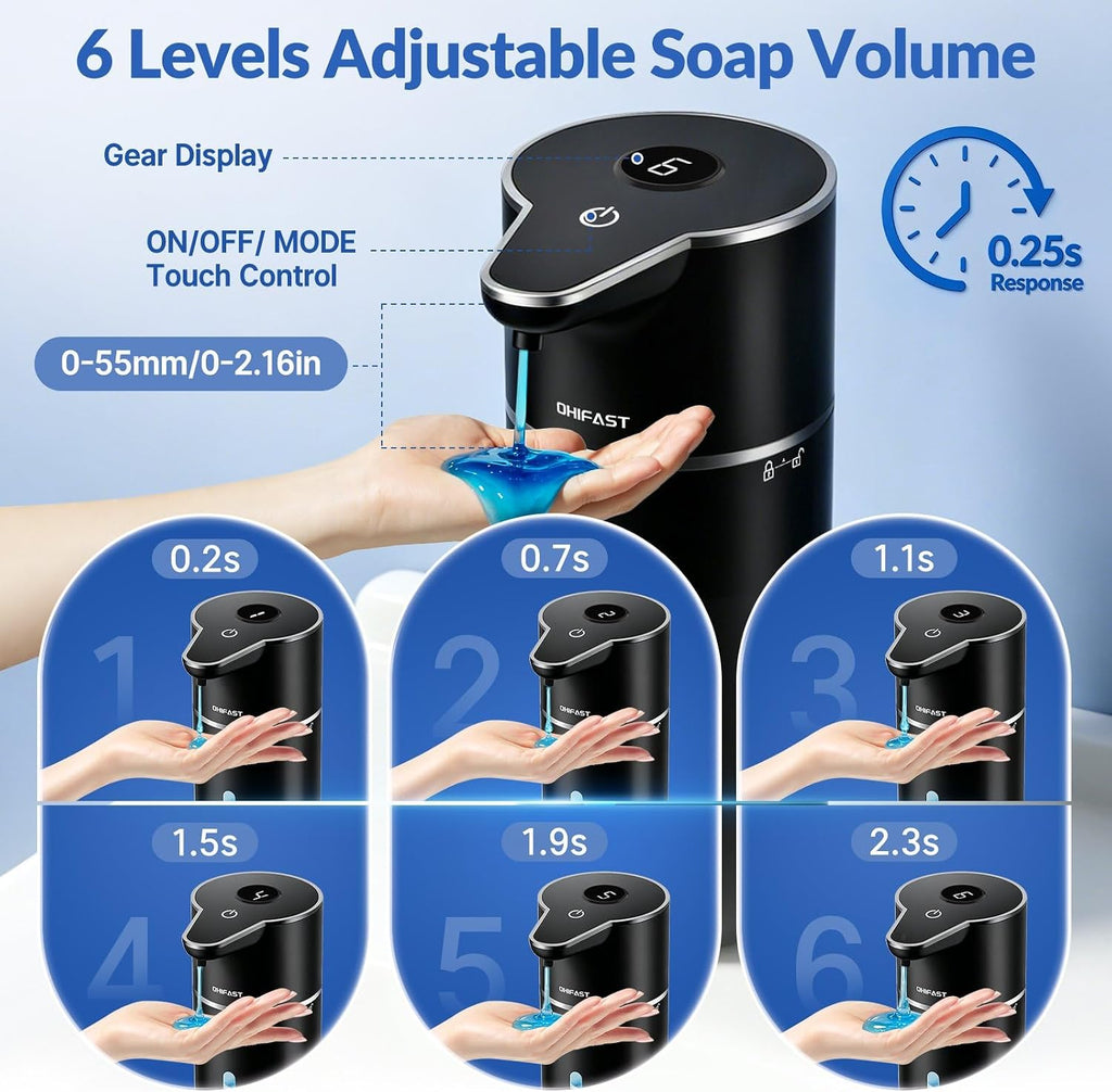 Automatic Liquid Soap Dispenser Touchless,6-Level Adjustable,USB Rechargeable Smart Soap Dispenser,16.9oz/500mL Compatible with Thick Thin Dish/Hand Soap for Bathroom Accessories Kitchen Sink-Black