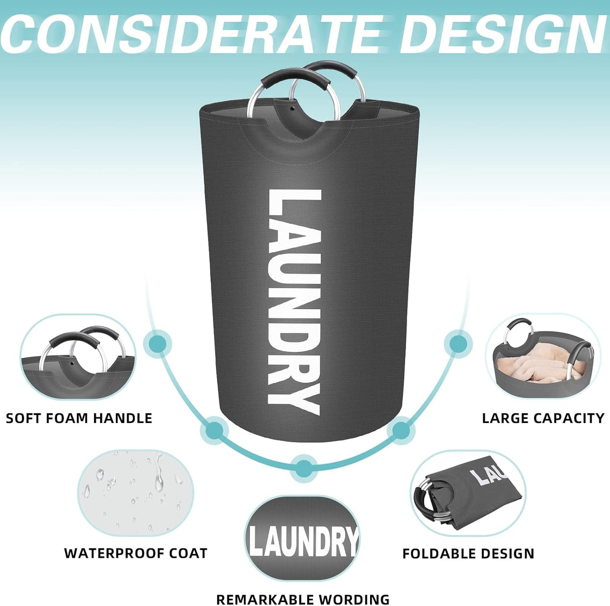 115L Large Laundry Basket, Dirty Clothes Waterproof Laundry Hamper, Grey