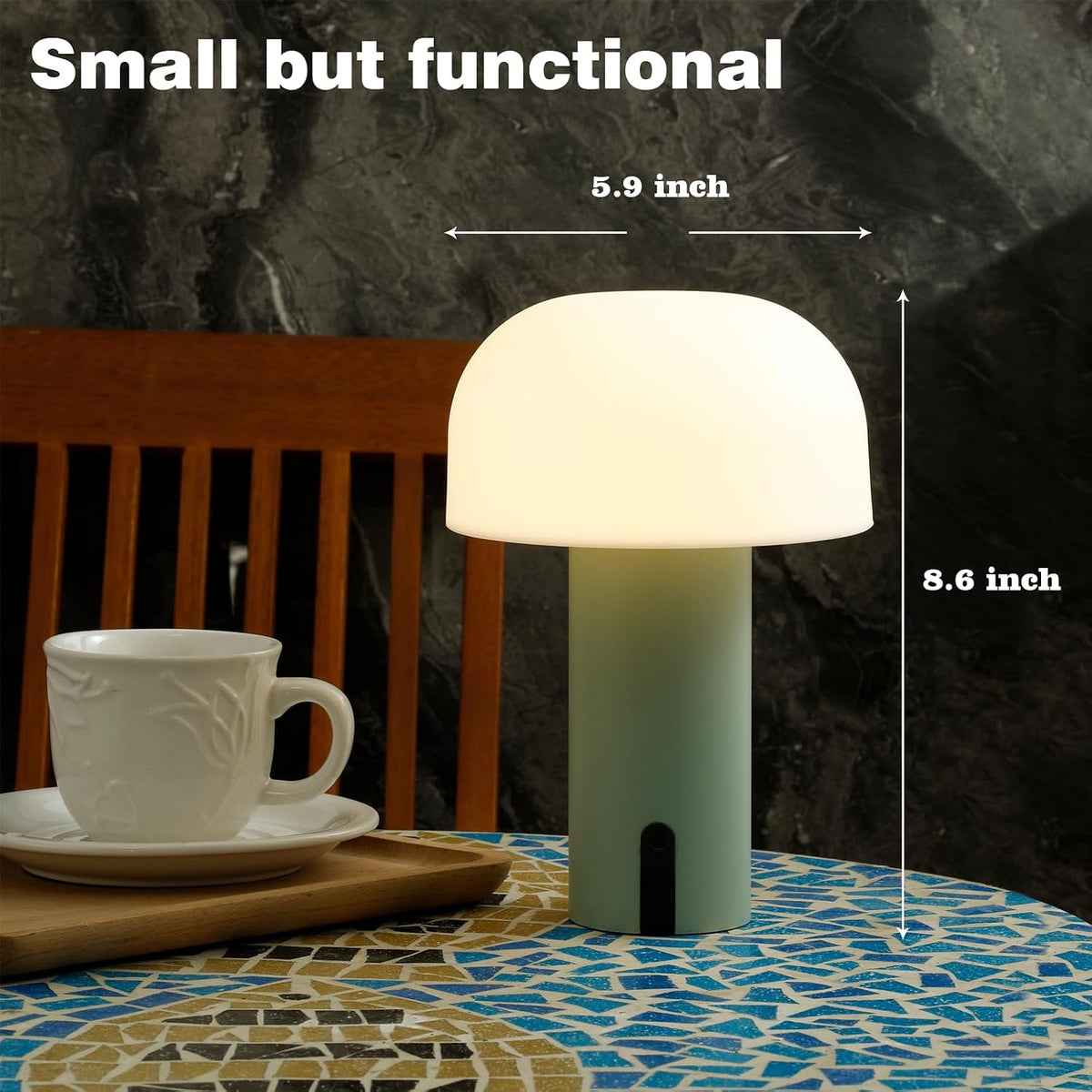 Mushroom Table Lamp, Cordless Rechargeable Touch Light, Waterproof