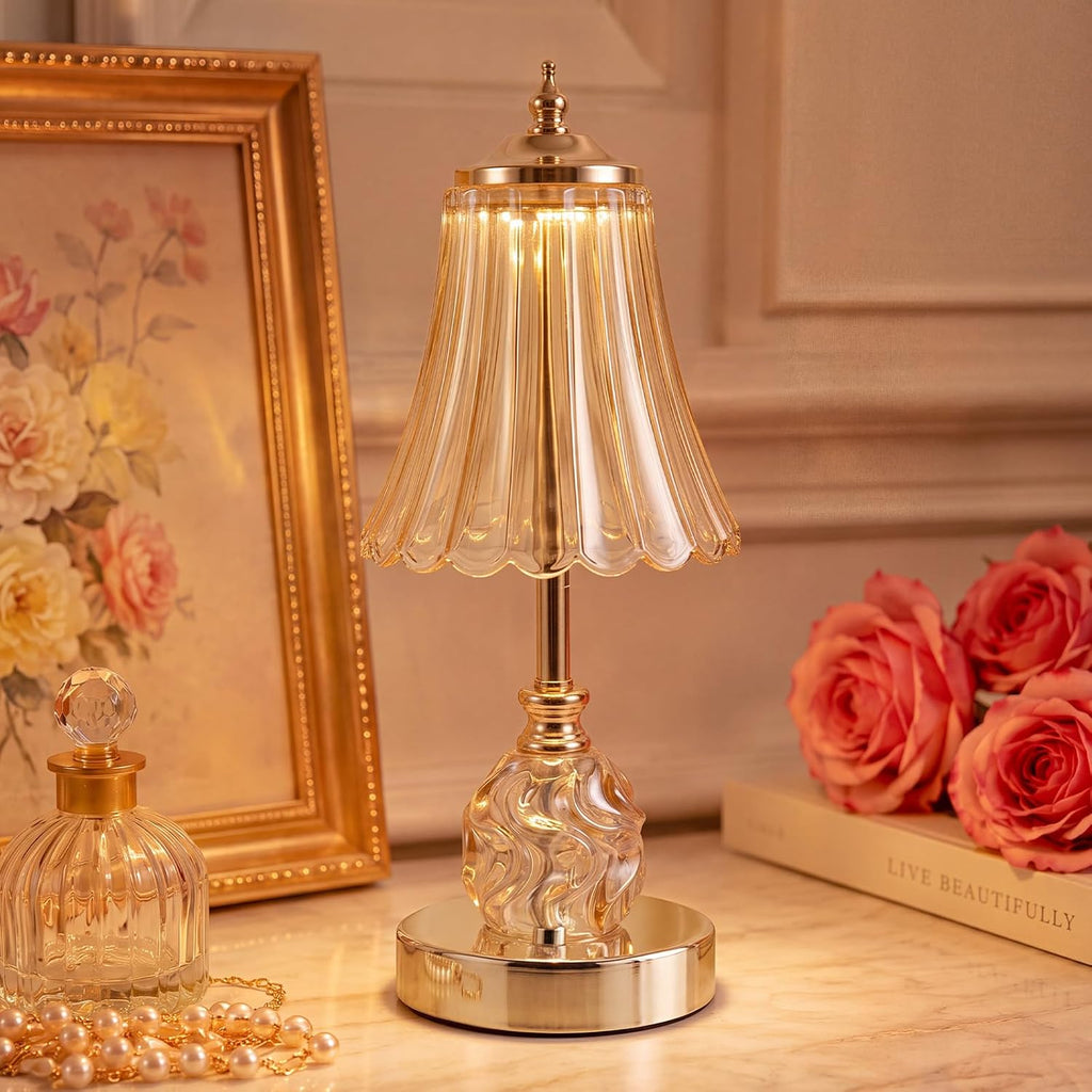 Flower Battery Operated Rechargeable Lamp Cordless, Skirt, Amber