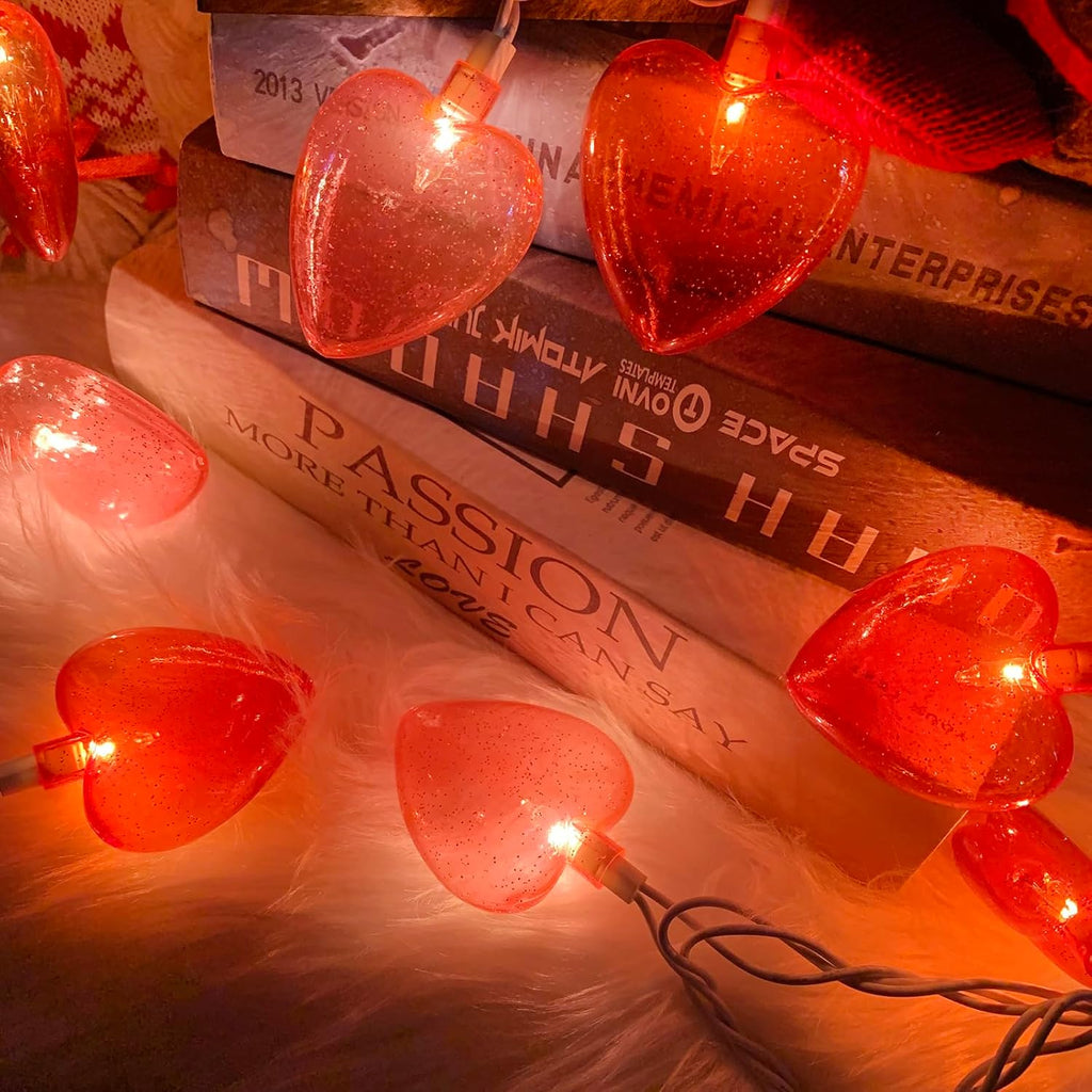 Couah 8.5Ft Red Pink Heart String Lights with 10 LED Red Pink 3D Heart Lights Plug in Valentines String Lights for Indoor Outdoor Home Xmas Tree Wedding Party Valentine's Day Decorations