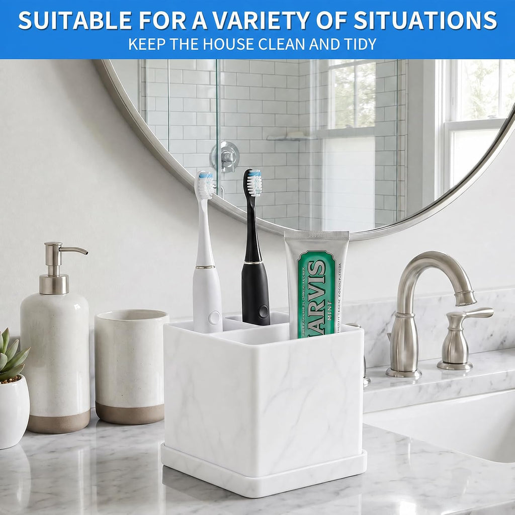 Silicone Toothbrush Holders for Bathrooms Marble White, 3-Slot Electric Toothbrush Holder and Organizer, Bathroom Toothbrush Holder Set, Soft Countertop Tooth Brush Holder, Portable and Easy to Clean