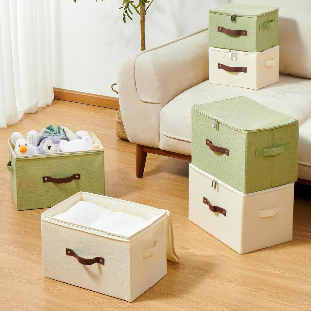 4PCS Storage Bins with Zipper Lids Decorative Lidded Basket Box