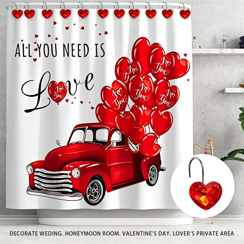 Grace life Set of 12 Heart Shape Clear Bling Rhinestone Shower Curtain Hooks Rings Love Icon Decorative Curtain Rod Hangers Pothook (Red)