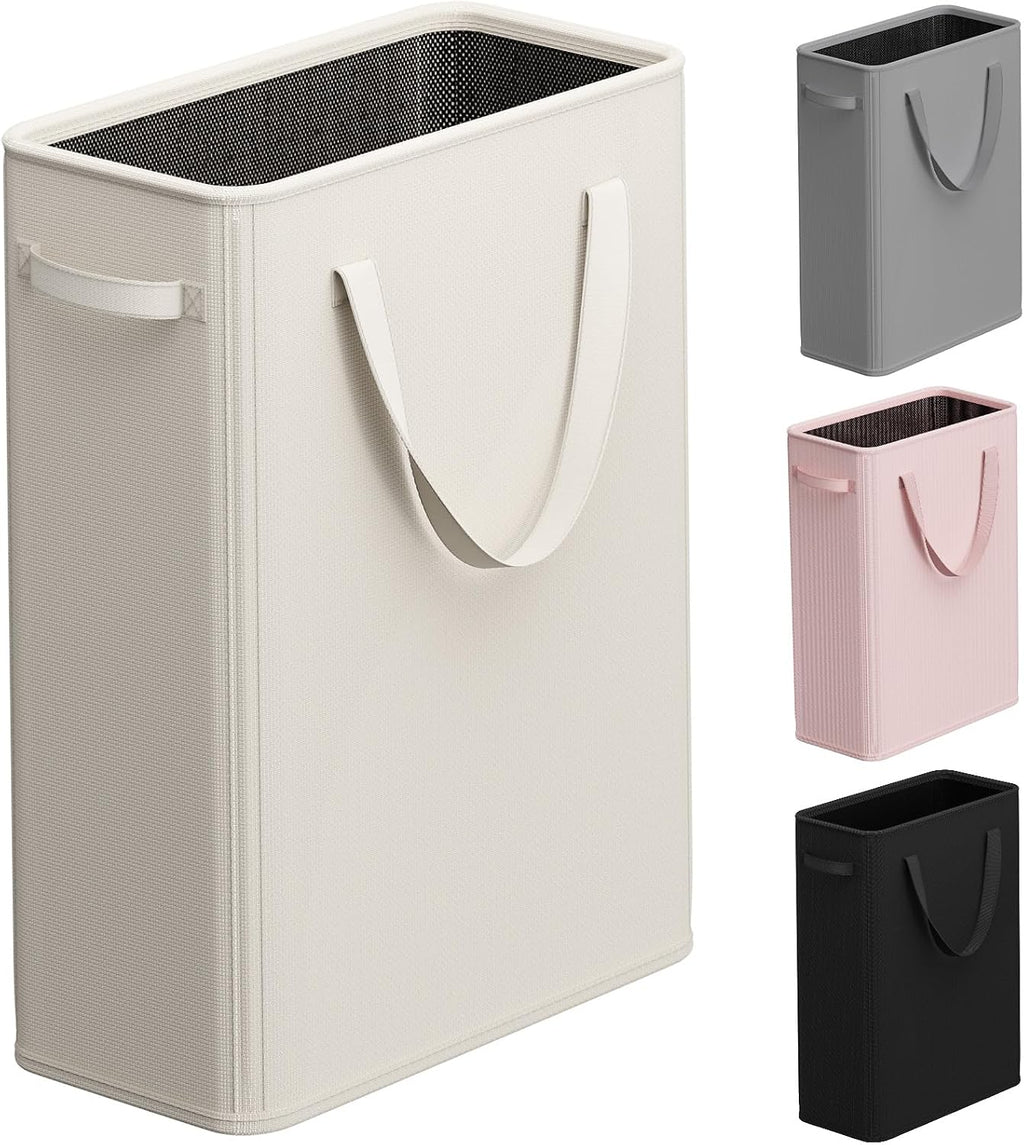 Optish 50L Slim Laundry Hamper, Baby Hamper for Nursery with Handles, Narrow Laundry Basket for Dorm, Bedroom, Living Room, Collapsible Laundry Basket, White