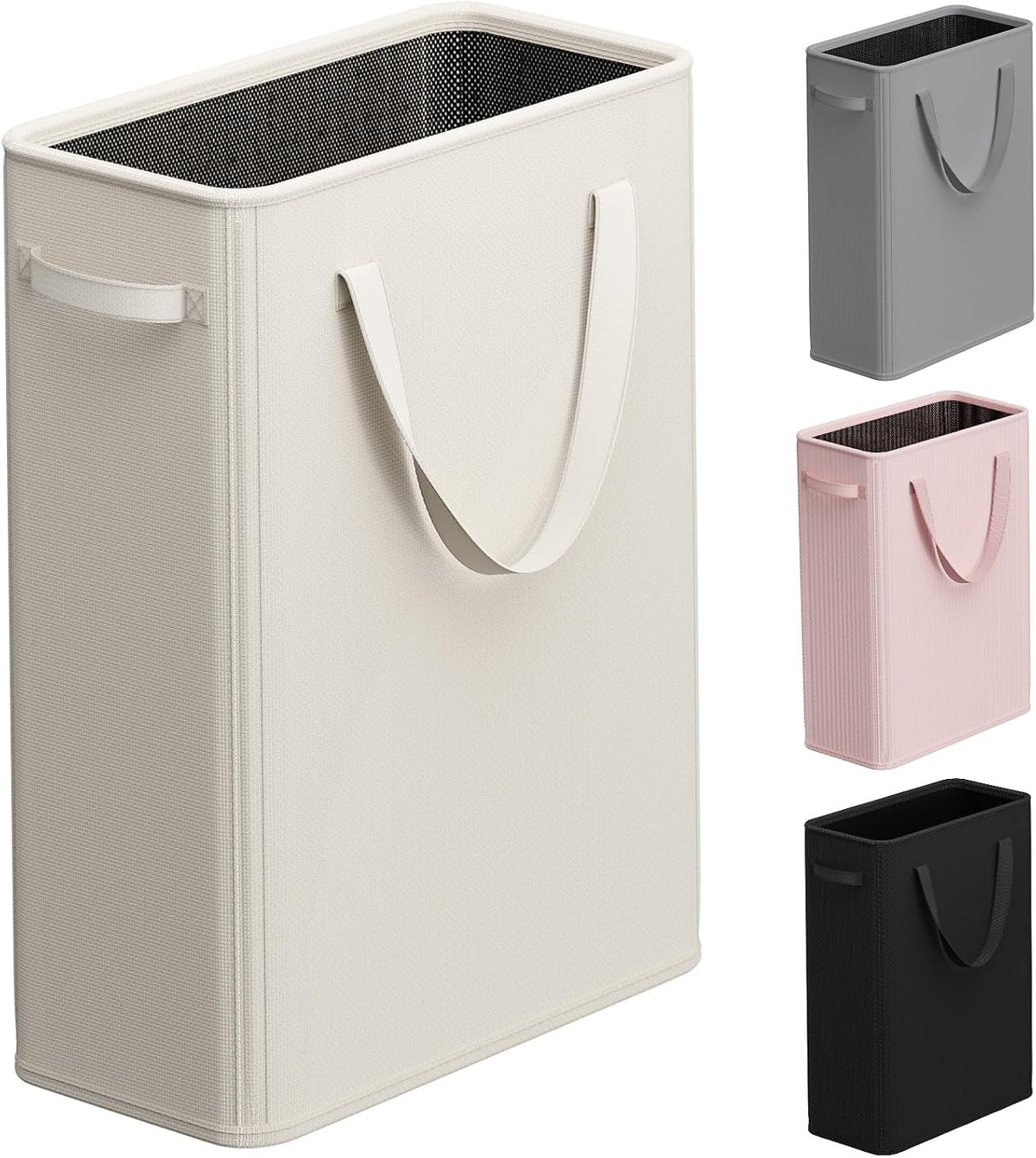Optish 50L Slim Laundry Hamper, Baby Hamper for Nursery with Handles, Narrow Laundry Basket for Dorm, Bedroom, Living Room, Collapsible Laundry Basket, White
